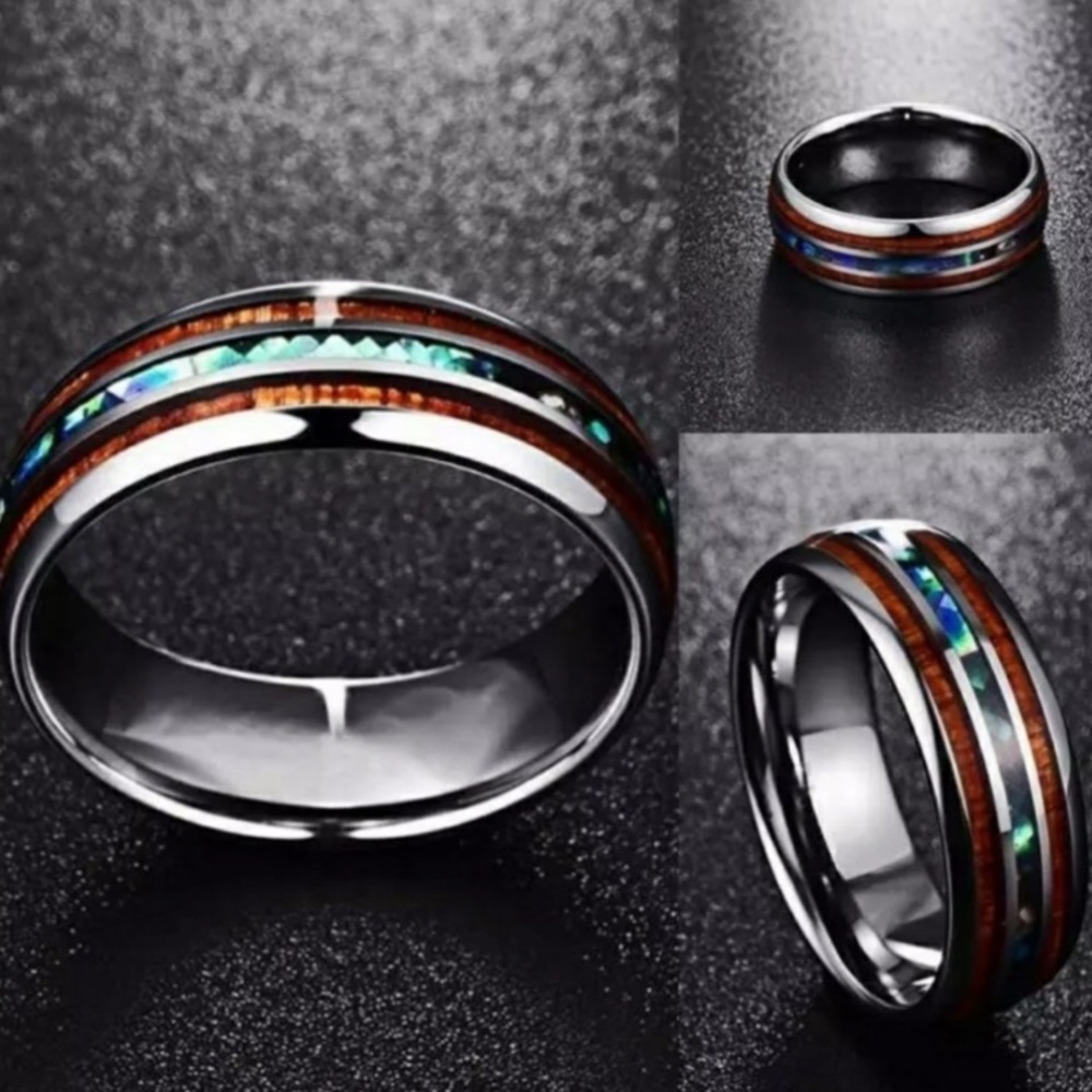 NEW Tungsten Hawaiian Koa Wood Blue Abalone ring - Picture 6 of 7